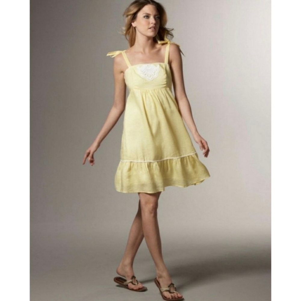 Lilly Pulitzer Sz 4 Cormick Yellow White Embroidered Sleeveless Linen Dress